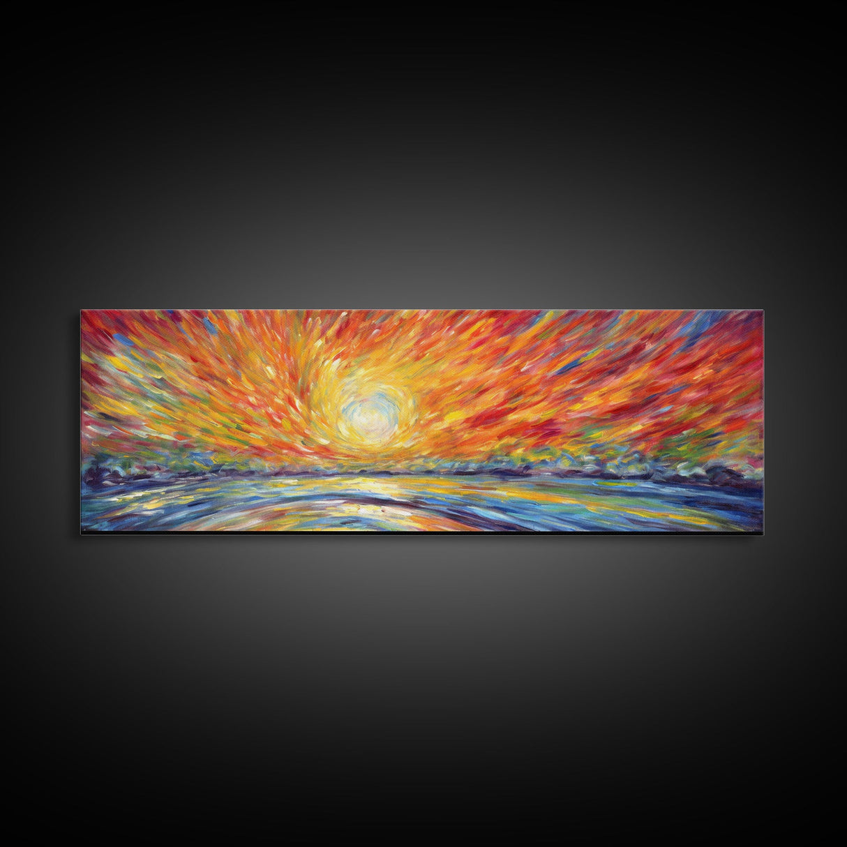 Sunset Abstract Wall Art Print, Yellow, Orange, Textured Abstract Wall Art, Framed Abstract Print Art, Panoramic, Wall Art, Canvas Print