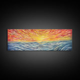 Large Textured Nature Abstract Wall Art, Sunset Over Sea Abstract, Yellow, Blue, Horizon, Wall Decor, Panoramic, Wall Art, Canvas Print