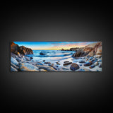 Shoreline Canvas Art Print, Cove, Rocky Shore, Seascape, Sunset, Canvas Wall Art Beach, Beach Scene Art, Panoramic, Wall Art, Canvas Print