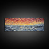 Abstract Sea Horizon Wall Art, Vibrant Abstract, Framed Print Art, Sunset, Ocean, Textured Abstract Panoramic, Wall Art, Canvas Print