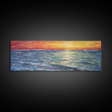 Vibrant Abstract, Framed Art, Sunset, Ocean, Abstract Sea Wall Art, Orange, Blue, Yellow, Abstract Nature, Panoramic, Wall Art, Canvas Print