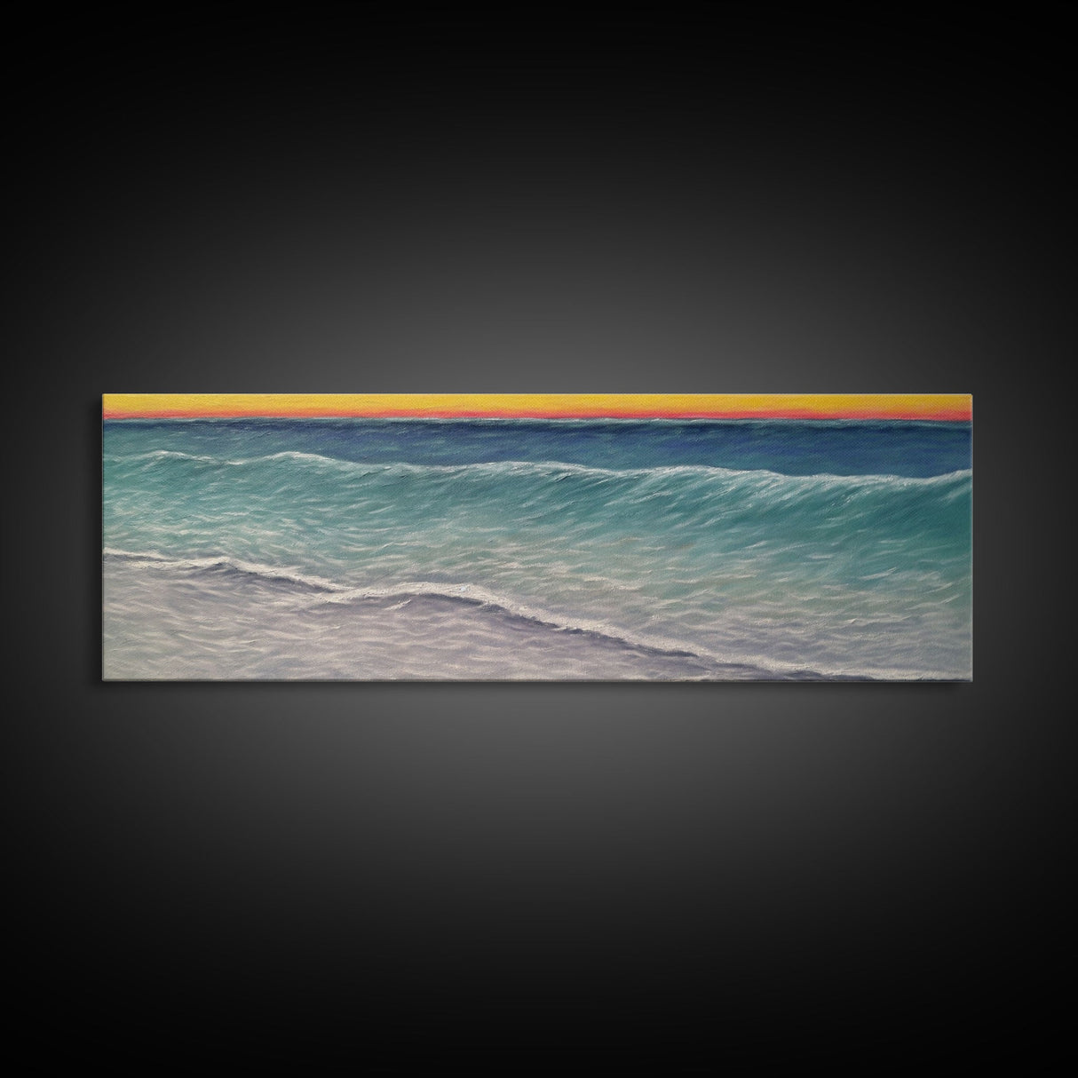 Textured Art Print, Seascape Canvas Art Print, Ocean, Waves, Horizon, Sunset, Orange, Blue, Wall Decor, Panoramic, Wall Art, Canvas Print