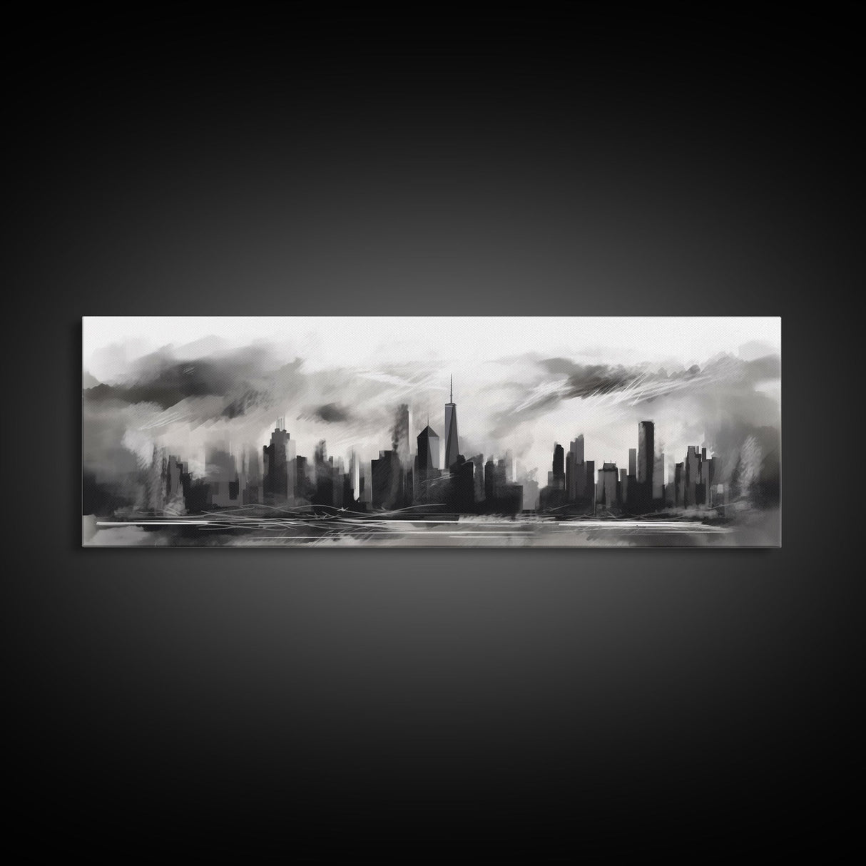 Abstract City Art, Cityscape Wall Art, City Skyline Wall Art, Black And White Urban Art Print, Wall Decor, Panoramic, Wall Art, Canvas Print