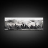 Abstract City Art, Cityscape Wall Art, City Skyline Wall Art, Black And White Urban Art Print, Wall Decor, Panoramic, Wall Art, Canvas Print