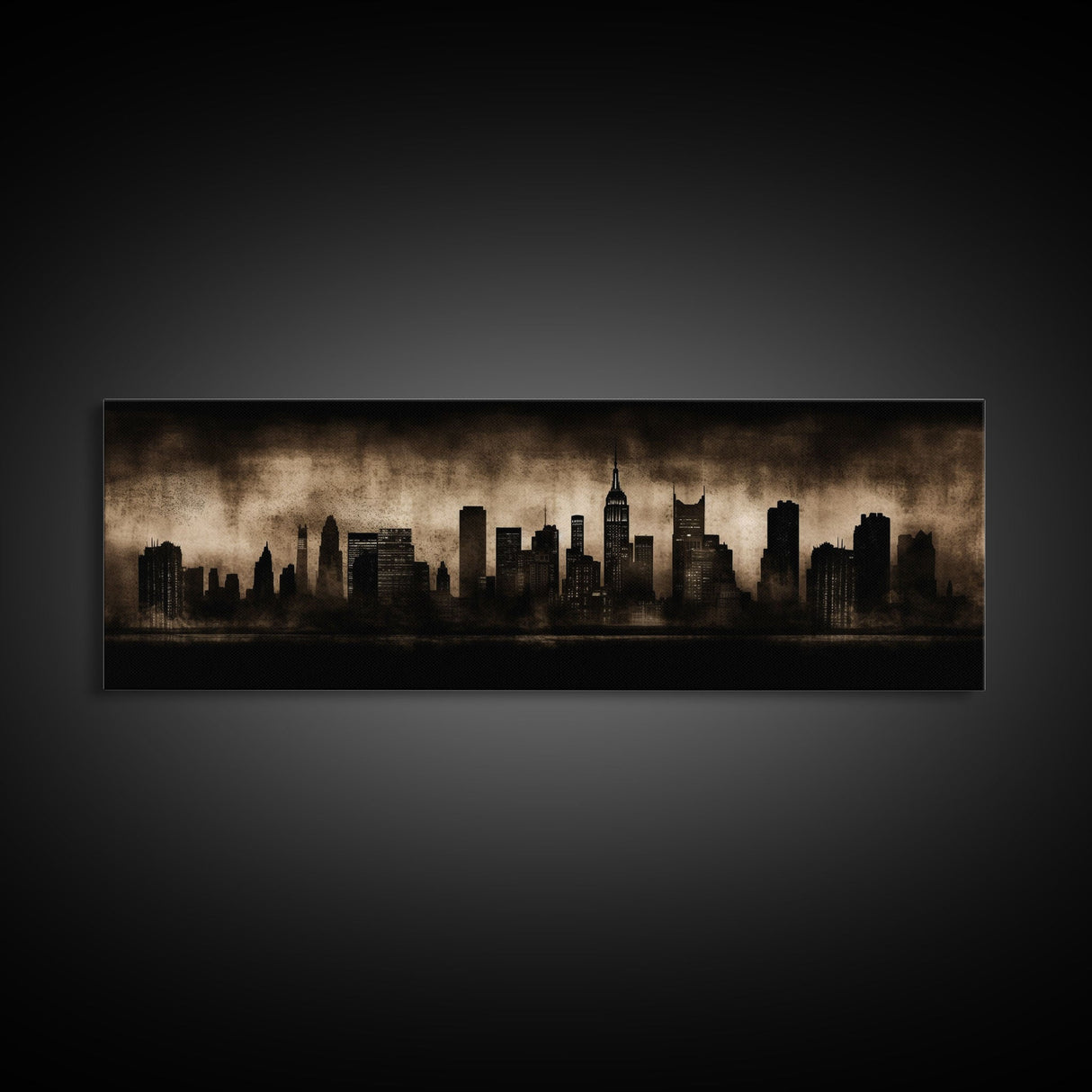 City Skyline Grunge Wall Art Canvas Print, City Art, Dark Urban Art, Large Urban Art Print, Wall Decor, Panoramic, Wall Art, Canvas Print