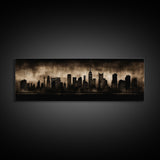 City Skyline Grunge Wall Art Canvas Print, City Art, Dark Urban Art, Large Urban Art Print, Wall Decor, Panoramic, Wall Art, Canvas Print