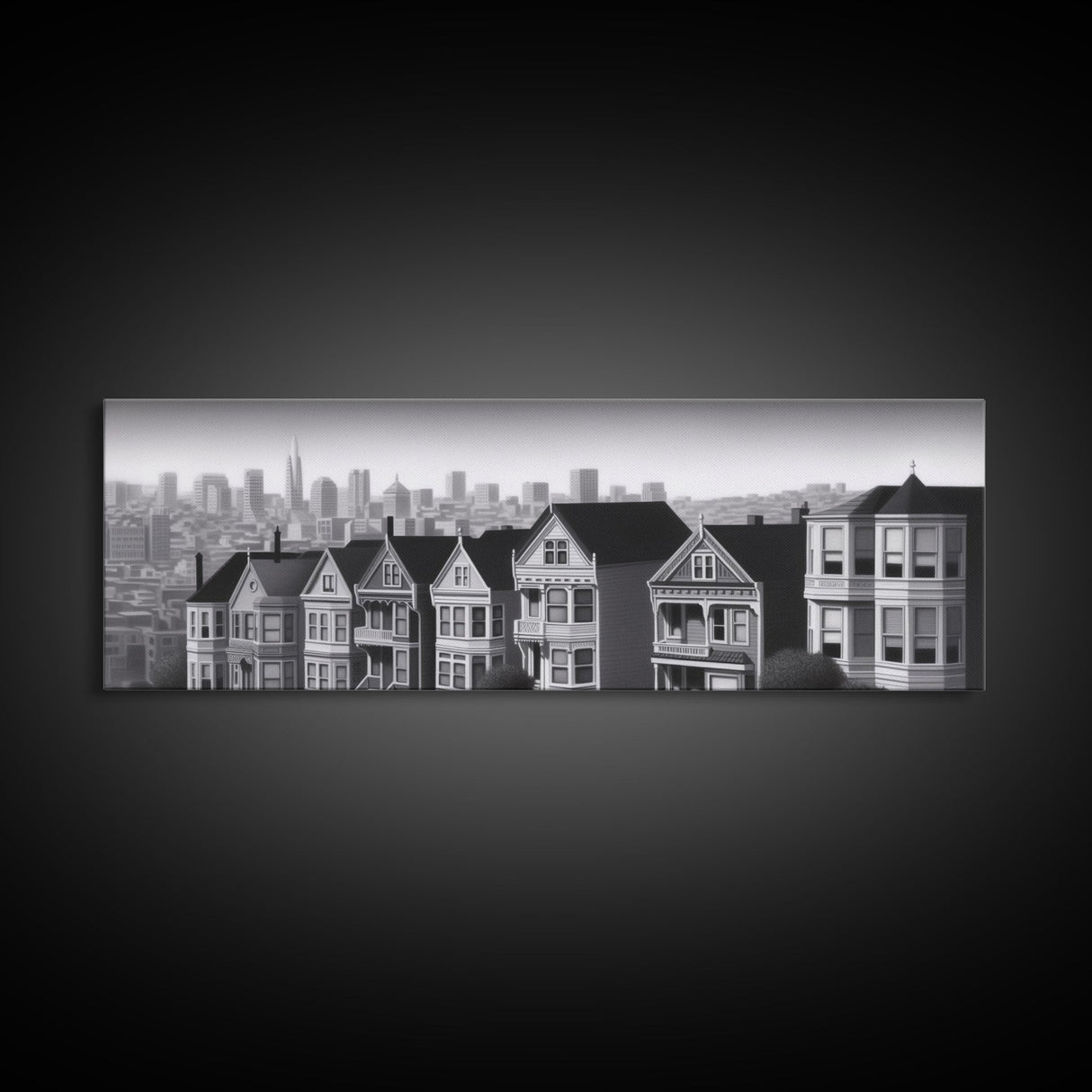 Row Of Apartments Canvas Print, Urban Art, City Art, Cityscape, Skyline, Monochromatic, Wall Decor, Panoramic, Wall Art, Canvas Print