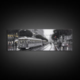 Tram In The City Canvas Print, Large Urban Art Print, City Art, Cityscape, Streetcar Wall Decor, Panoramic, Wall Art, Canvas Print