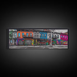 Run Down Row Of Buildings Canvas Print, Large Urban Art Print, Graffiti Street Art, Vibrant Art, Panoramic, Wall Art, Canvas Print