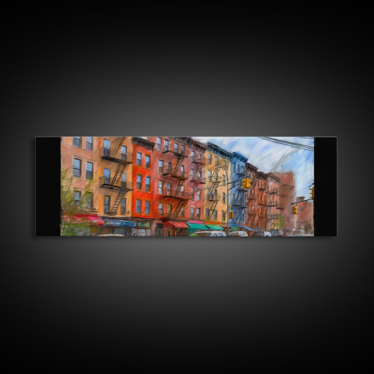 Colorful Abstract Row Of Buildings City Canvas Print, Large Urban Art Print, Cityscape Art, Vibrant Art, Panoramic, Wall Art, Canvas Print