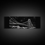 Black And White Suspension Bridge Canvas Print, Large Urban Art Print, Line Art, Chalk Wall Decor, Panoramic, Wall Art, Canvas Print