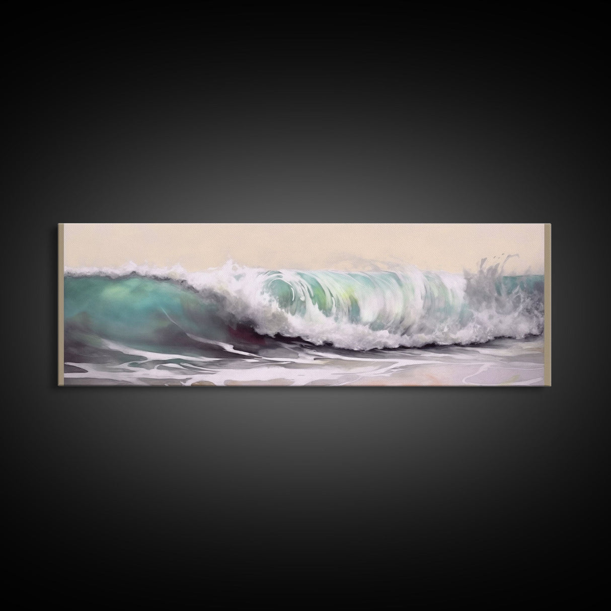 Green Ocean Wall Art Canvas Print, Minimalist Ocean Art, Seascape Wall Decor, Ocean Waves Art Framed, Panoramic, Wall Art, Canvas Print