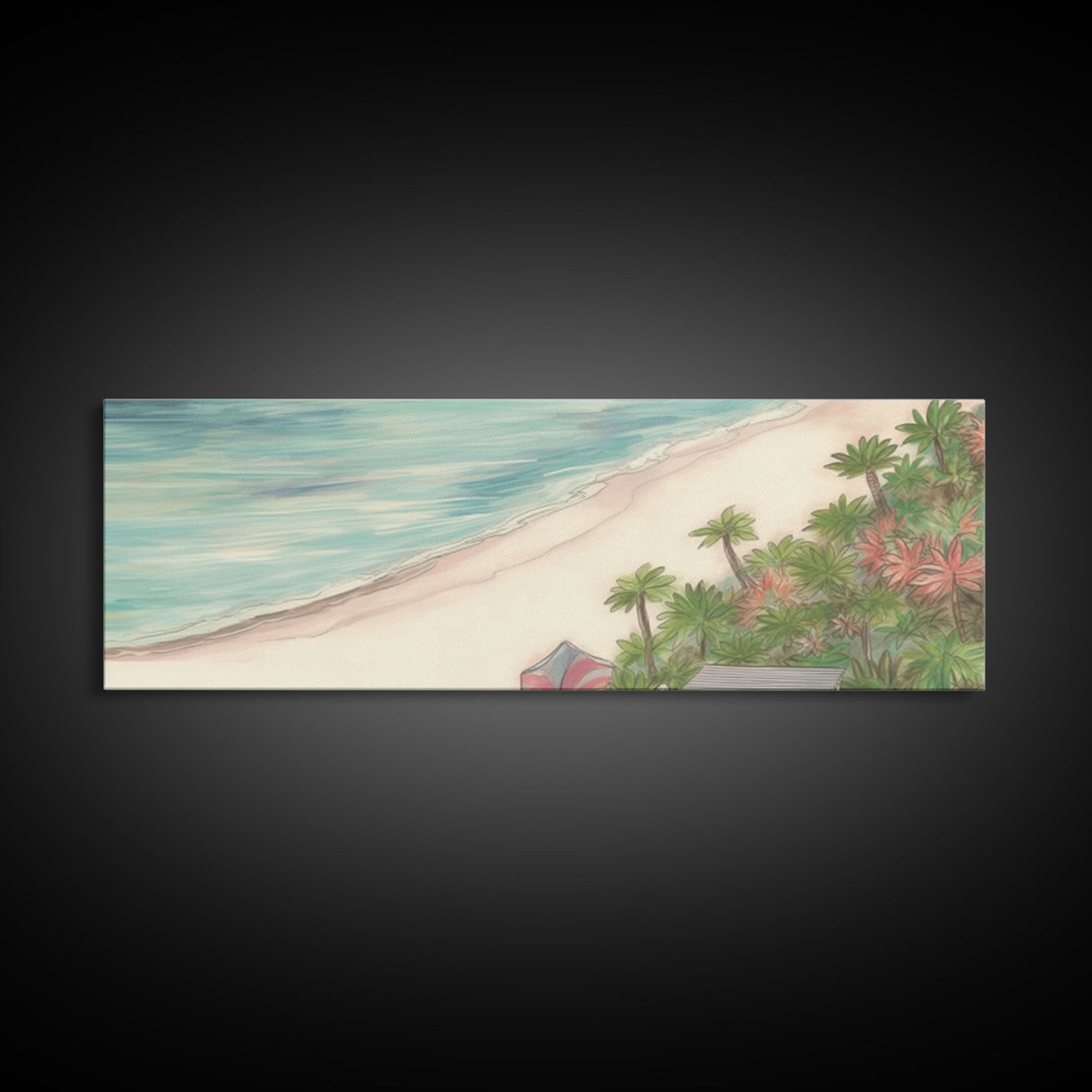 Beach Scene Art Canvas Print, Seashore, Seascape, Canvas Beach Wall Art, Tropical Beach, Waves Wall Art, Panoramic, Wall Art, Canvas Print