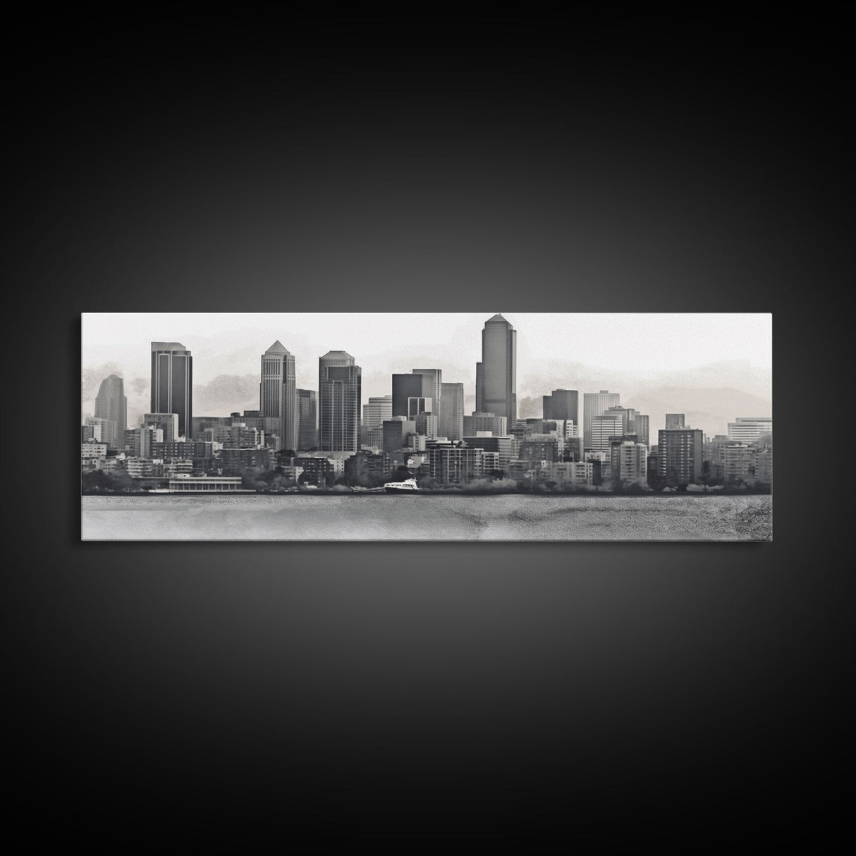 Cityscape Wall Art, City Skyline Wall Art, Black And White Large Art Print, Wall Decor, Framed Canvas, Panoramic, Wall Art, Canvas Print