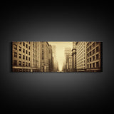 City Scape Wall Art, City Skyline Wall Art, Framed Canvas, Sepia Art, Perspective Art Print, Wall Decor, Panoramic, Wall Art, Canvas Print