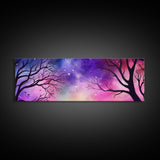 Watercolor Sky Wall Art, Purple Art, Pink Print, Fall Trees Art Canvas Print, Large Mixed Media Wall Art, Panoramic, Wall Art, Canvas Print