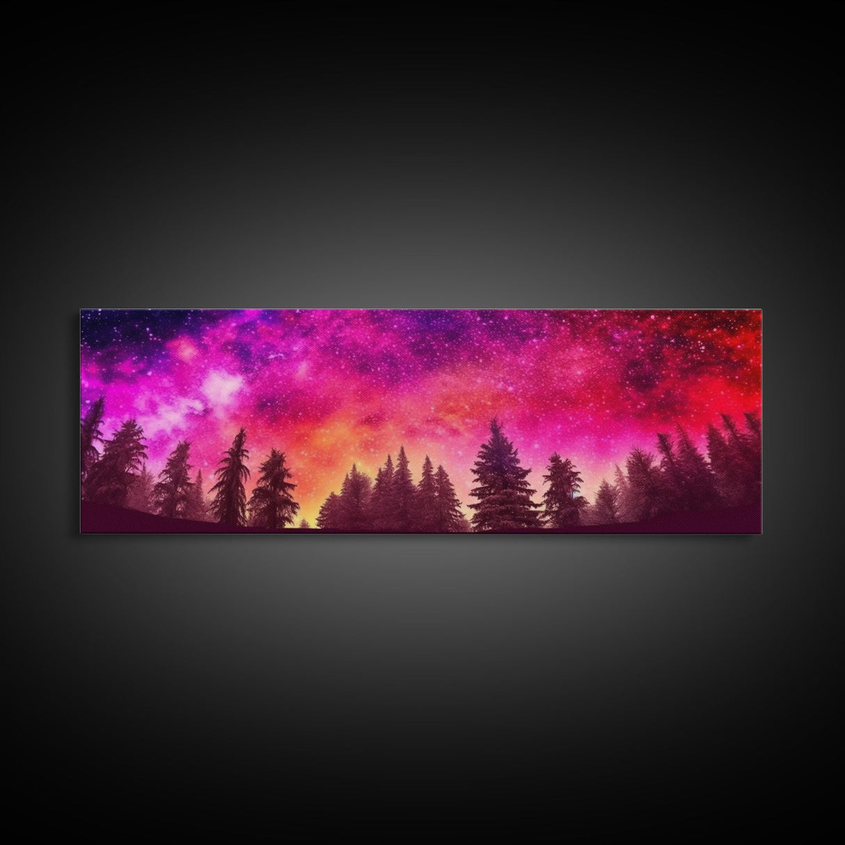 Watercolor Sky Art Print, Dark Forest Art, Large Mixed Media Wall Art, Large Framed Canvas Print, Panoramic, Wall Art, Canvas Print