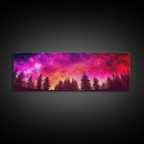 Watercolor Sky Art Print, Dark Forest Art, Large Mixed Media Wall Art, Large Framed Canvas Print, Panoramic, Wall Art, Canvas Print