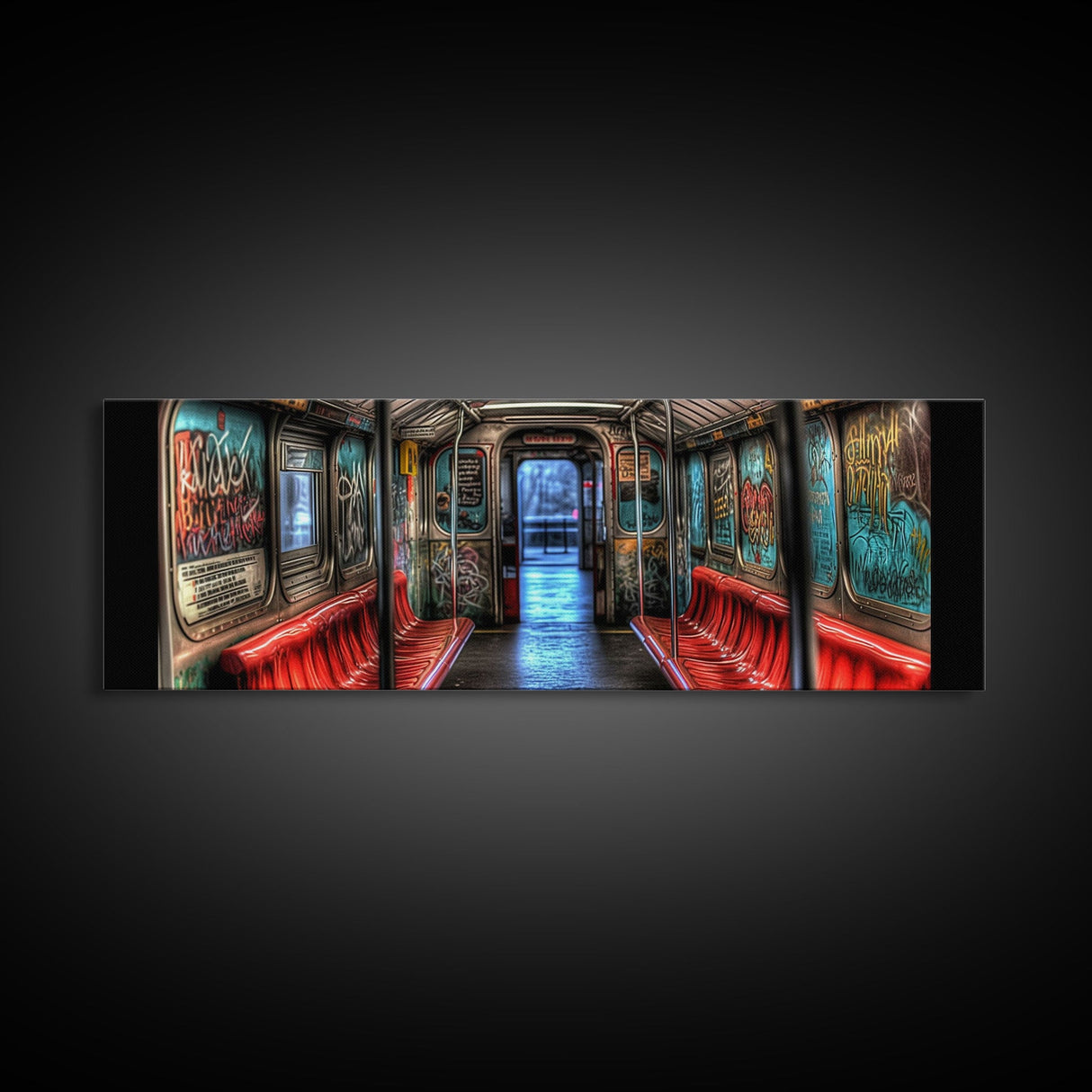 Urban Art Print, Graffiti On Abandoned Subway Train Canvas Print, Wall Decor, Large Framed Canvas Print, Panoramic, Wall Art, Canvas Print