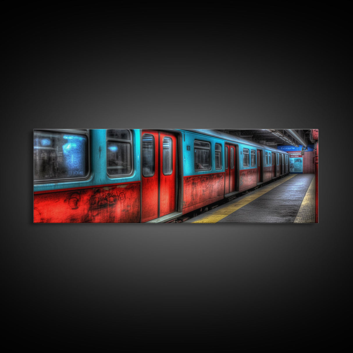 Subway Station Wall Art Print, Subway Train, Urban Wall Art, Wall Decor, Urban Art, Framed Canvas Print, Panoramic, Wall Art, Canvas Print