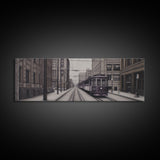 Streetcar Urban Art Print, Purple Train, Perspective Art, City Art, Urban Canvas Print, Panoramic, Wall Art, Canvas Print