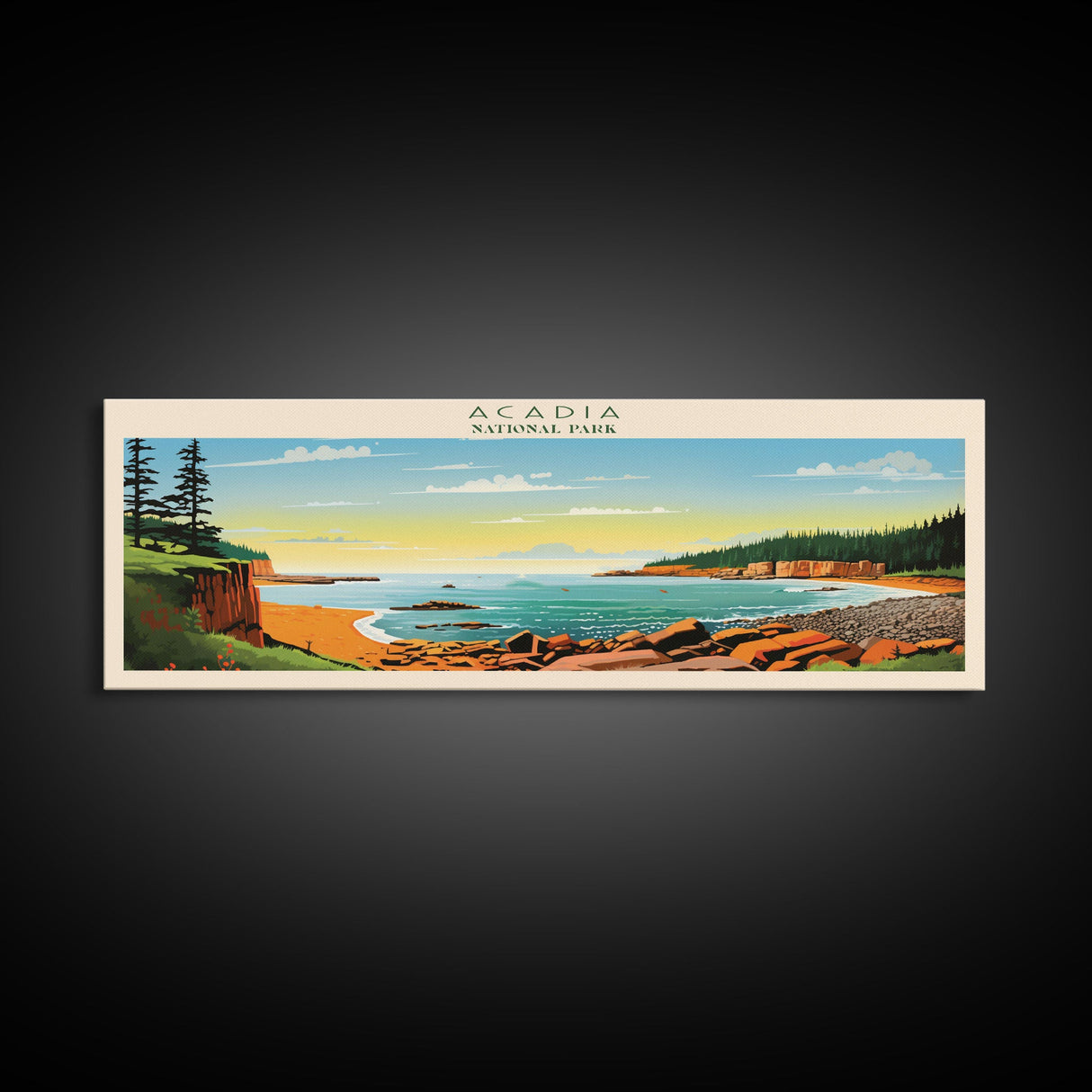 Acadia National Park, Panoramic Maine Travel Art, National Park Print, Minimalist Travel Art, Midcentury Modern Style Landscape