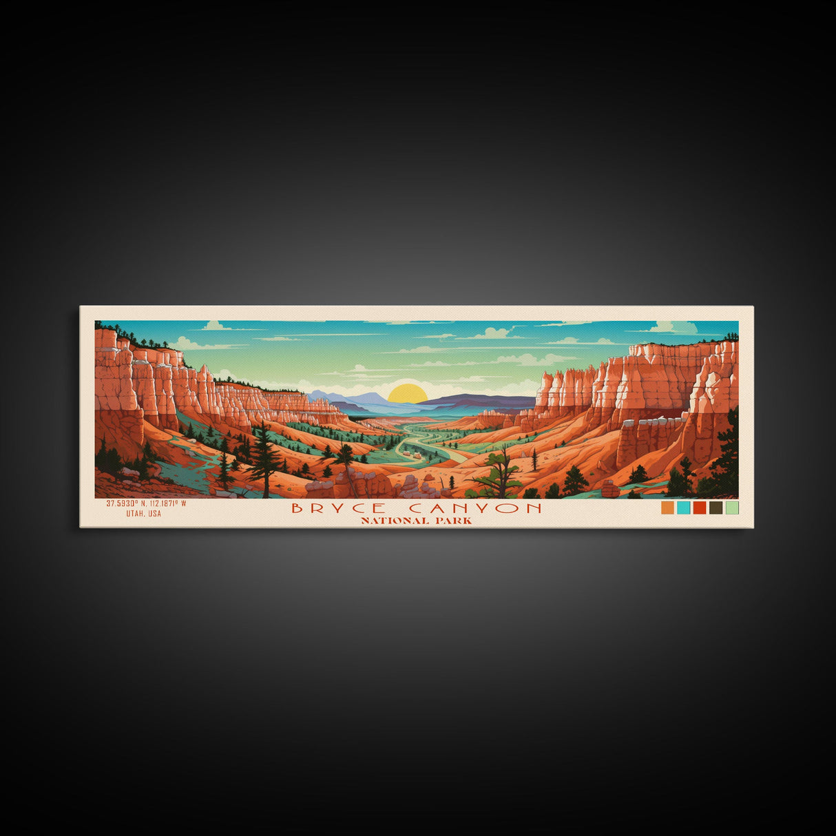 Bryce Canyon National Park, Panoramic Utah Travel Art, National Park Print, Minimalist Travel Art, Midcentury Modern Style Landscape