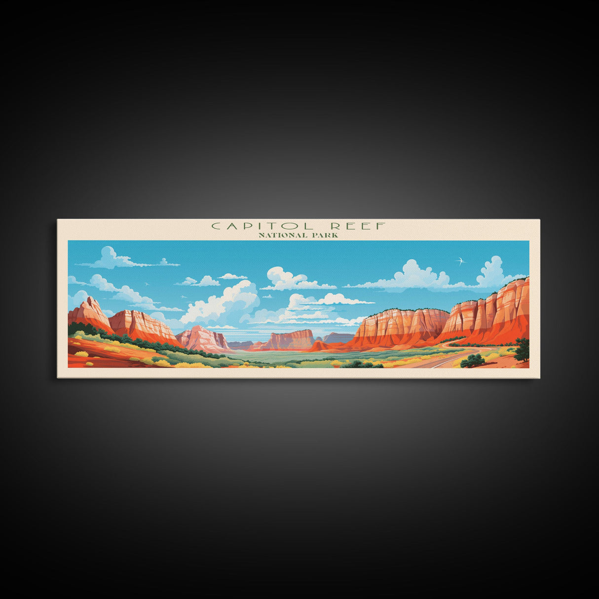 Capitol Reef National Park, Panoramic Utah Travel Art, National Park Print, Minimalist Travel Art, Midcentury Modern Style Landscape