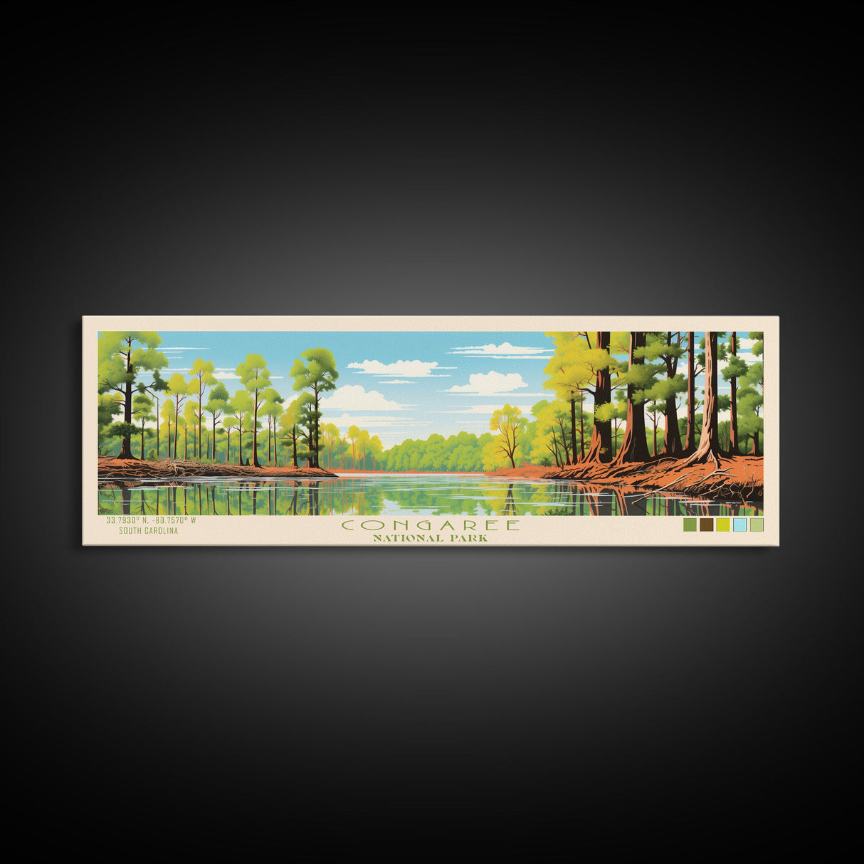 Congaree National Park, Panoramic South Carolina Travel Art, National Park Print, Minimalist Travel Art, Midcentury Modern Style Landscape