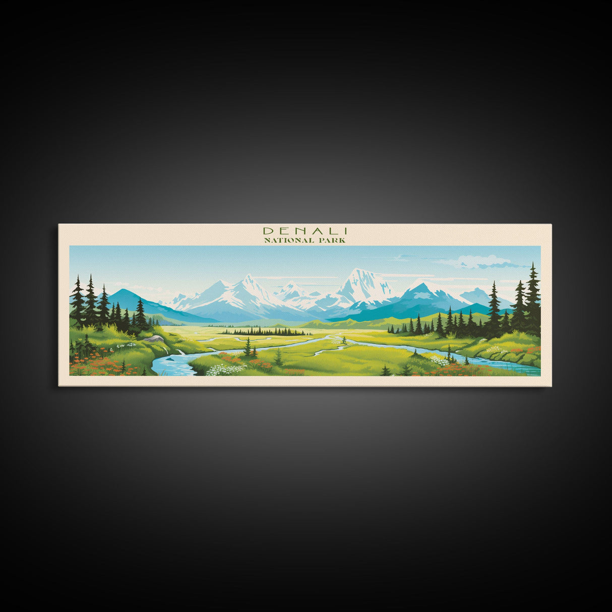 Denali National Park, Panoramic Alaska Travel Art, National Park Print, Minimalist Travel Art, Midcentury Modern Style Landscape