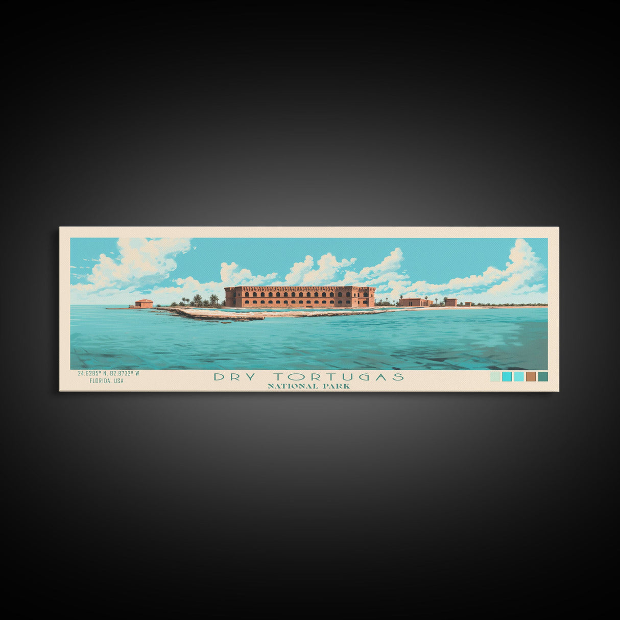 Dry Tortugas National Park, Panoramic Florida Travel Art, National Park Print, Minimalist Travel Art, Midcentury Modern Style Landscape