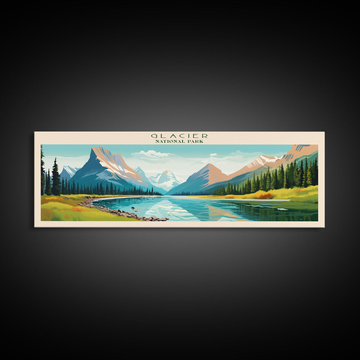 Glacier National Park, Panoramic Montana Travel Art, National Park Print, Minimalist Travel Art, Midcentury Modern Style Landscape