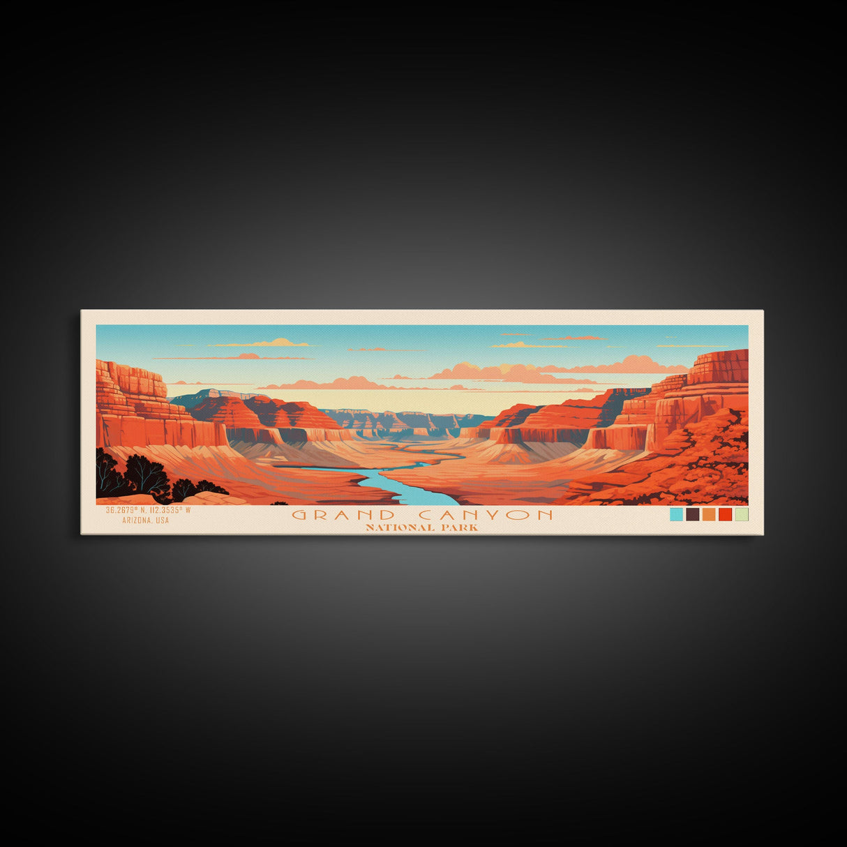 Grand Canyon National Park, Panoramic Arizona Travel Art, National Park Print, Minimalist Travel Art, Midcentury Modern Style Landscape