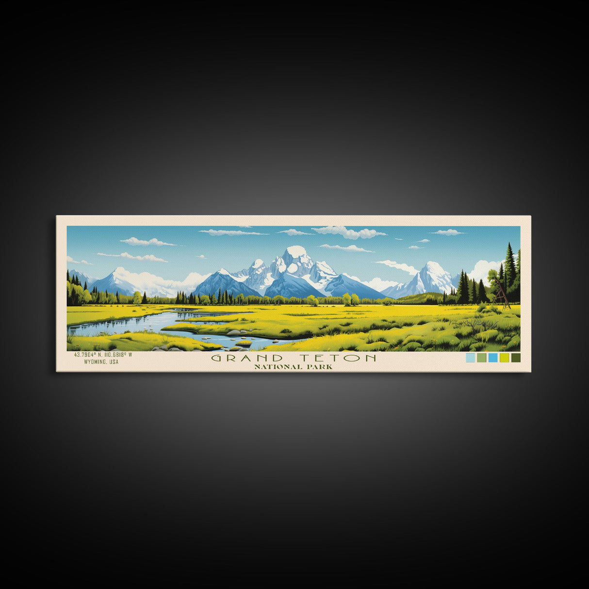 Grand Teton National Park, Panoramic Wyoming Travel Art, National Park Print, Minimalist Travel Art, Midcentury Modern Style Landscape