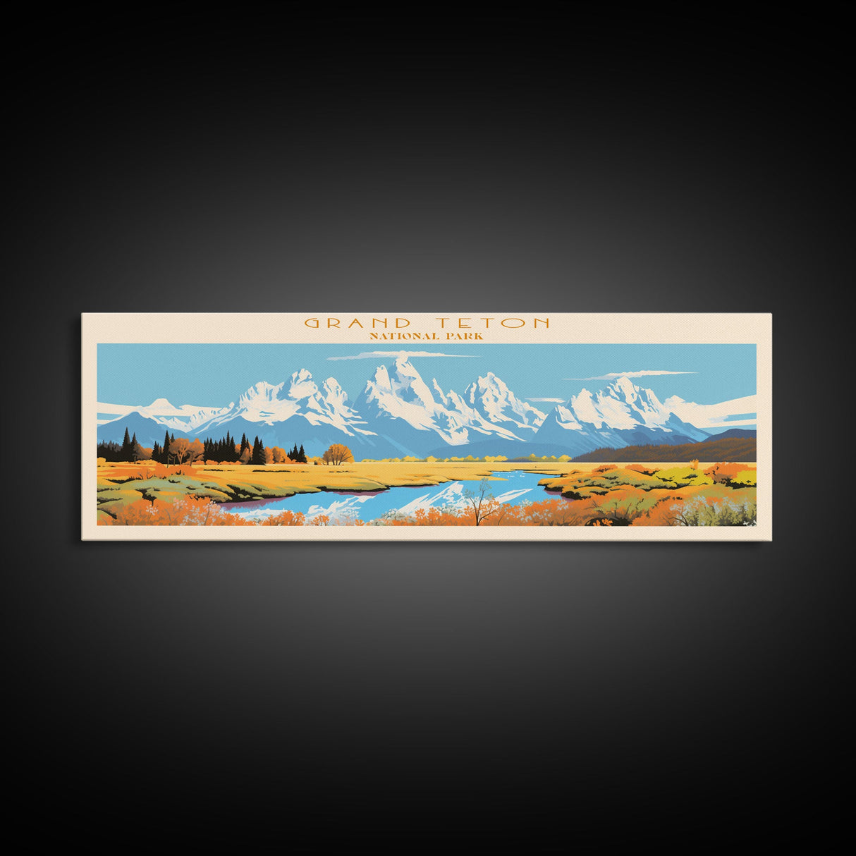 Grand Teton National Park, Panoramic Wyoming Travel Art, National Park Print, Minimalist Travel Art, Midcentury Modern Style Landscape