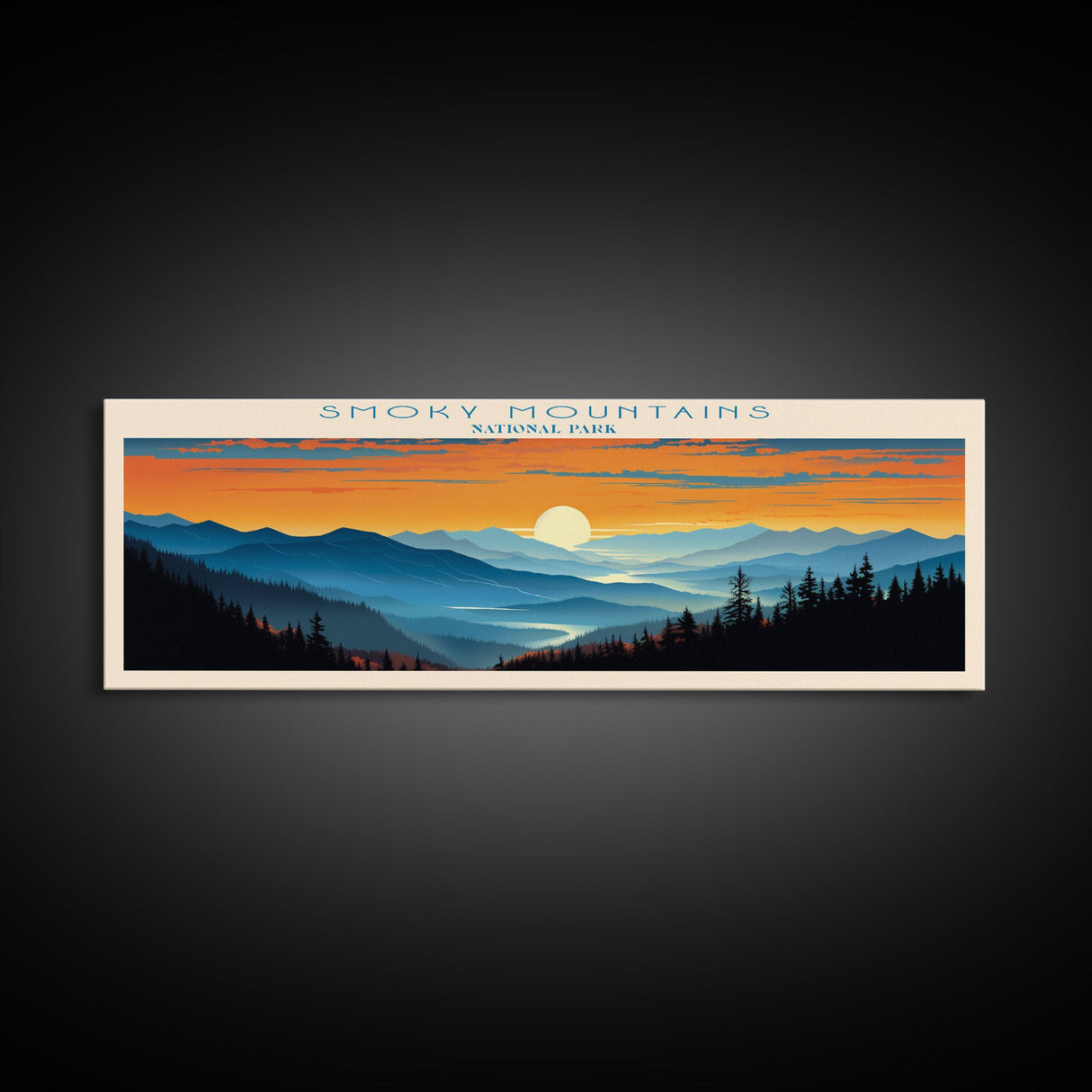 Smoky Mountains National Park, Panoramic North Carolina Travel Art, National Park Print, Minimalist Travel Art, Midcentury Modern Style