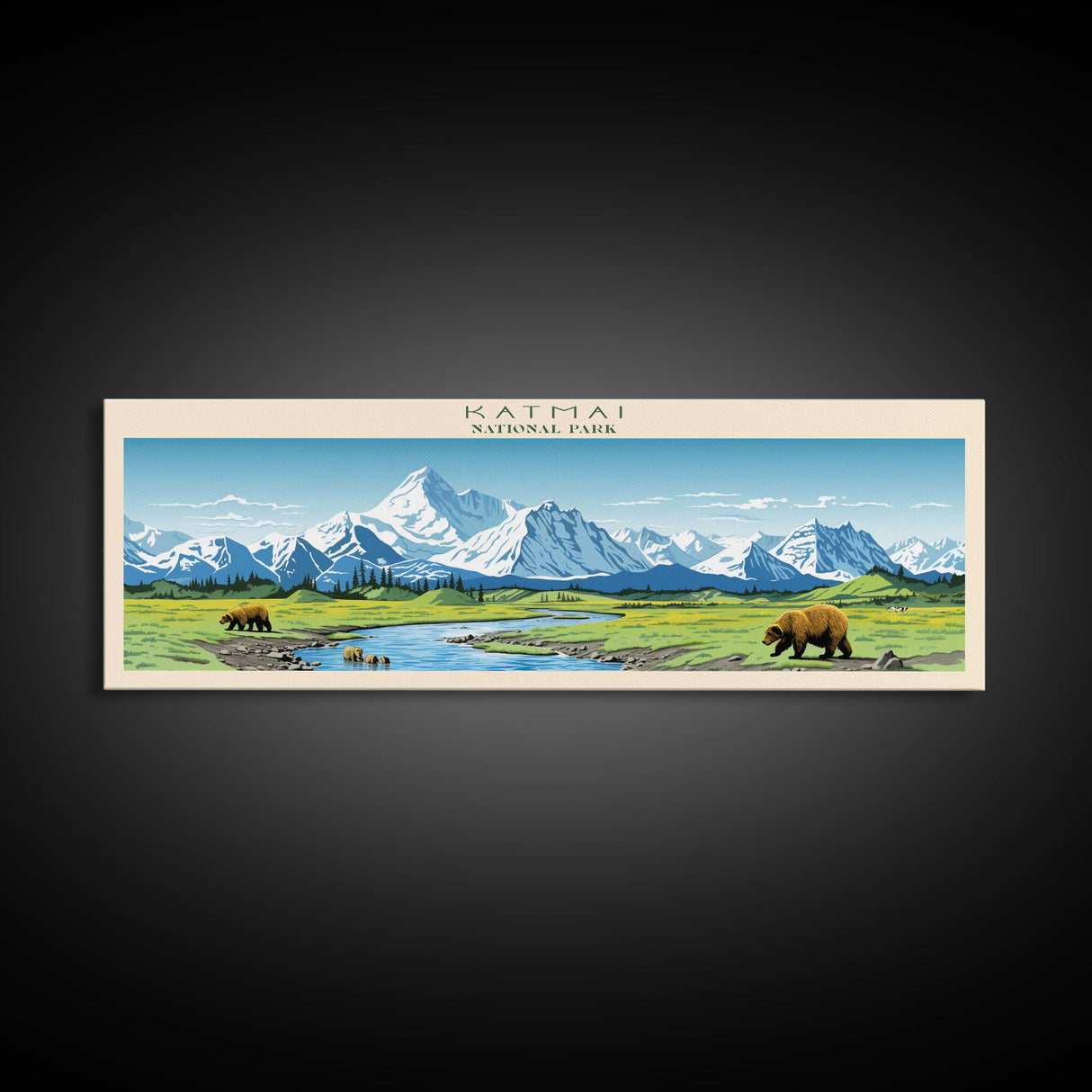 Katmai National Park, Panoramic Alaska Travel Art, National Park Print, Minimalist Travel Art, Midcentury Modern Style Landscape