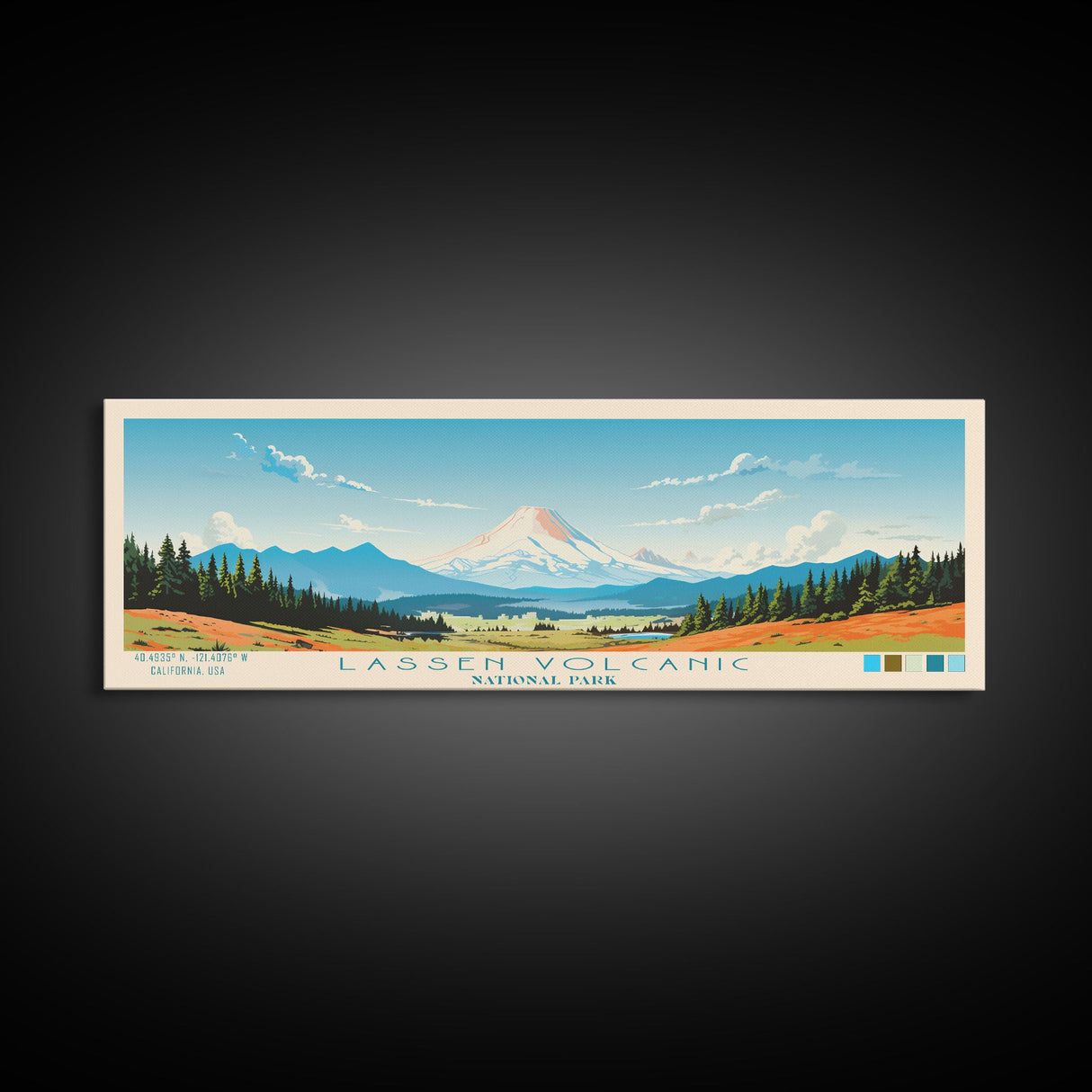 Lassen Volcanic National Park Panoramic California Travel Art, National Park Print, Minimalist Travel Art, Midcentury Modern Style Landscape