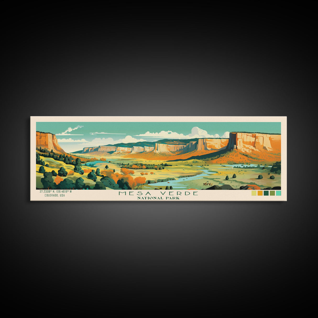 Mesa Verde National Park Panoramic Colorado Travel Art, National Park Print, Minimalist Travel Art, Midcentury Modern Style Landscape