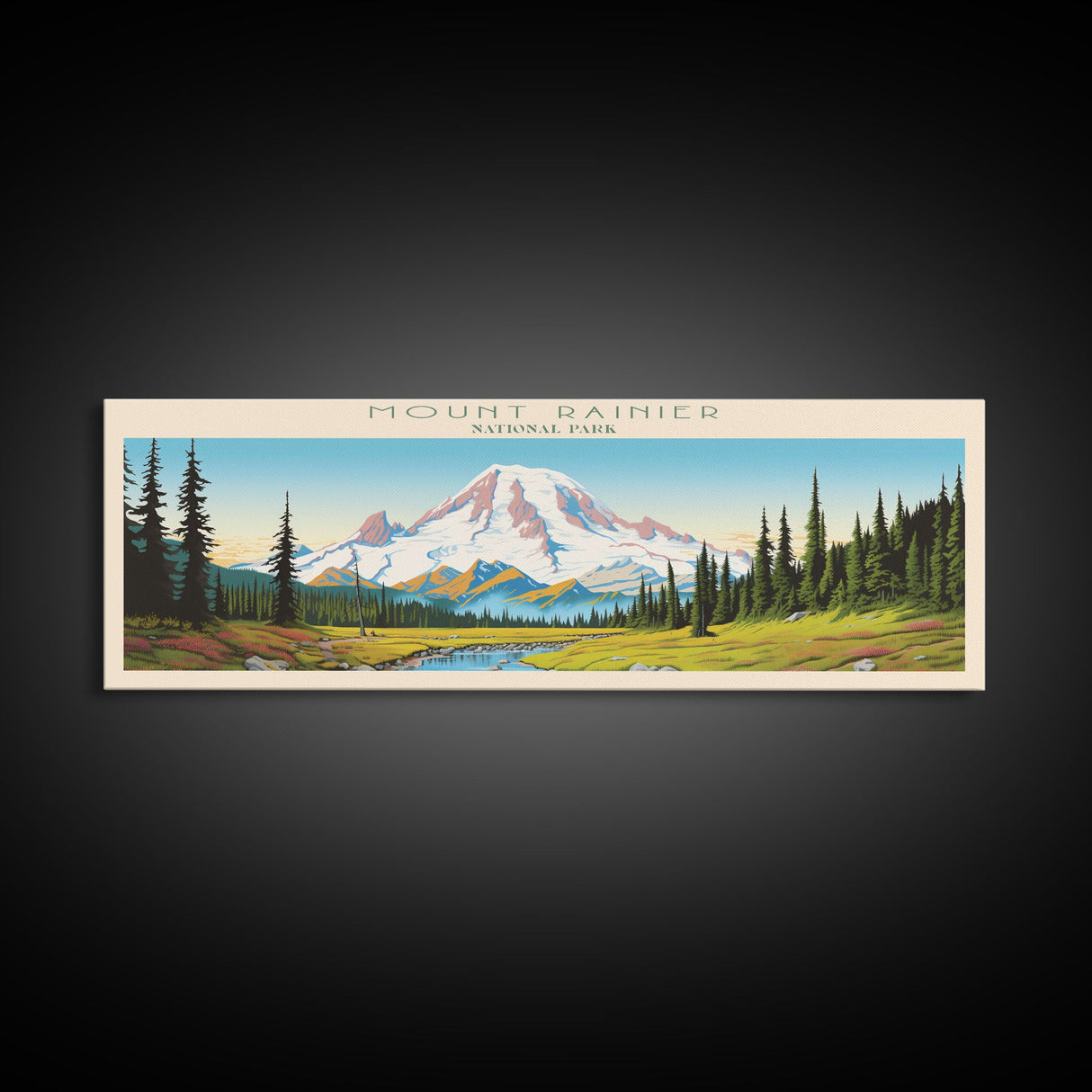 Mount Rainier National Park Panoramic Washington Travel Art, National Park Print, Minimalist Travel Art, Midcentury Modern Style Landscape