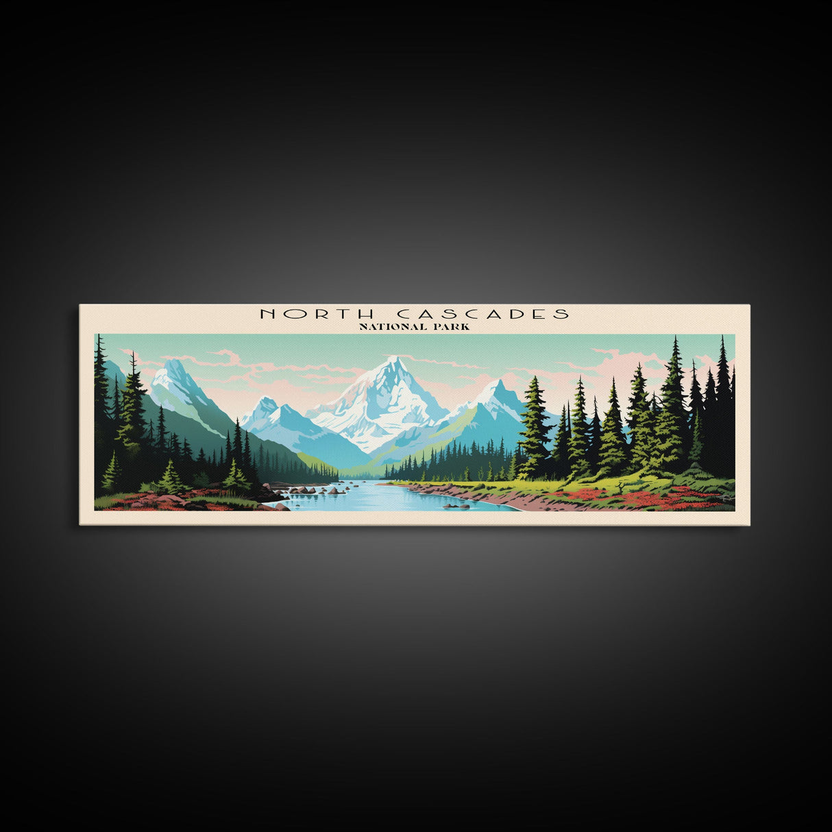 North Cascades National Park Panoramic Washington Travel Art, National Park Print, Minimalist Travel Art, Midcentury Modern Style Landscape