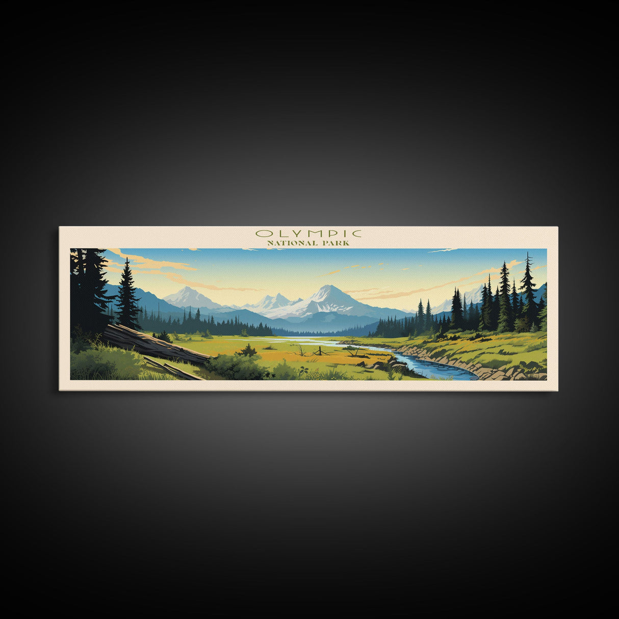 Olympic National Park Panoramic Washington Travel Art, National Park Print, Minimalist Travel Art, Midcentury Modern Style Landscape