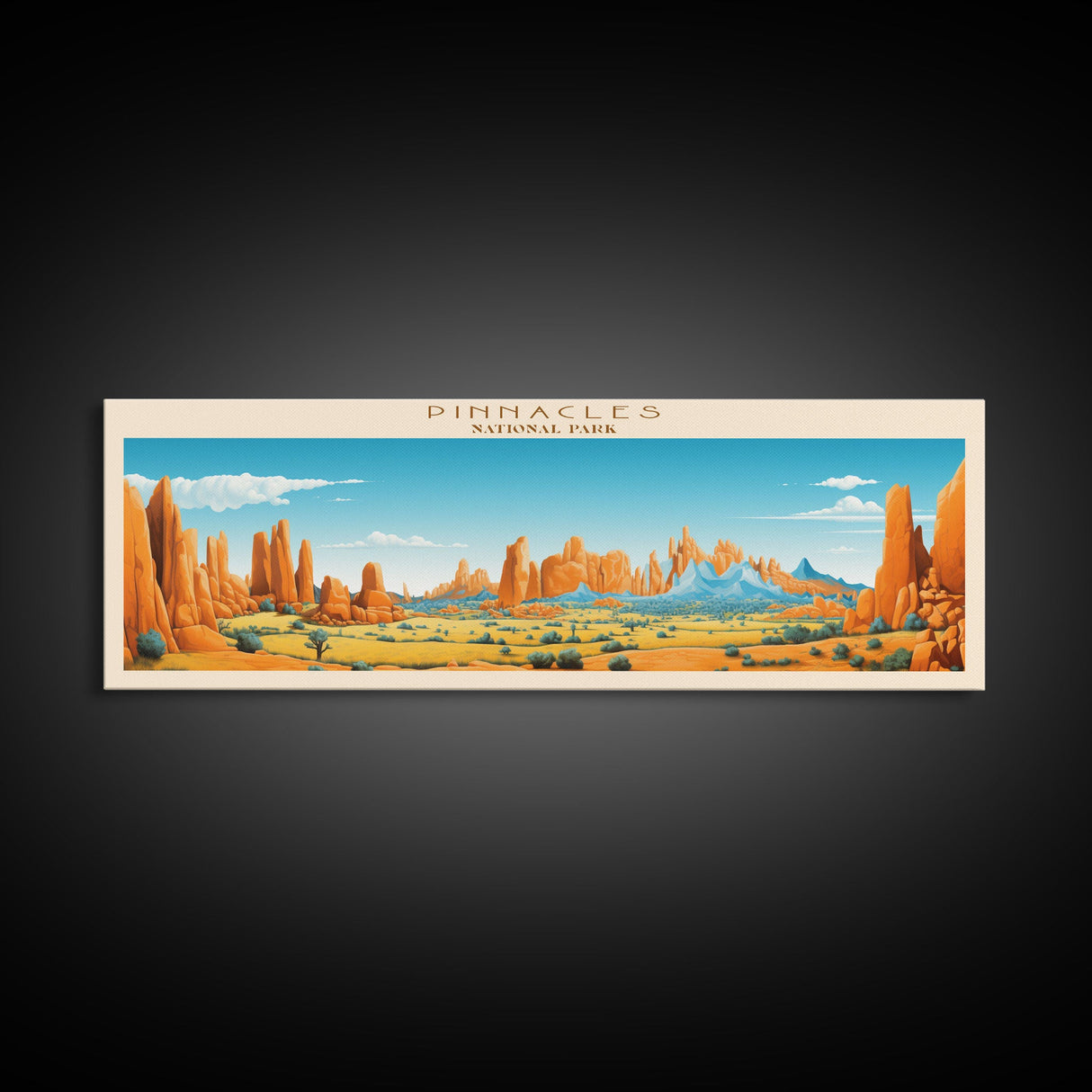 Pinnacles National Park Panoramic Califorrnia Travel Art, National Park Print, Minimalist Travel Art, Midcentury Modern Style Landscape