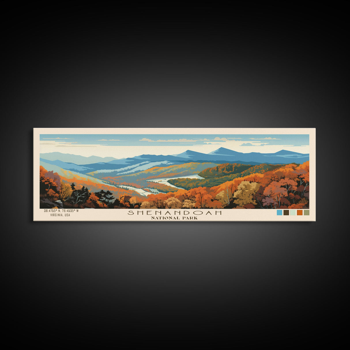 Shenandoah National Park Panoramic Virginia Travel Art, National Park Print, Minimalist Travel Art, Midcentury Modern Style Landscape