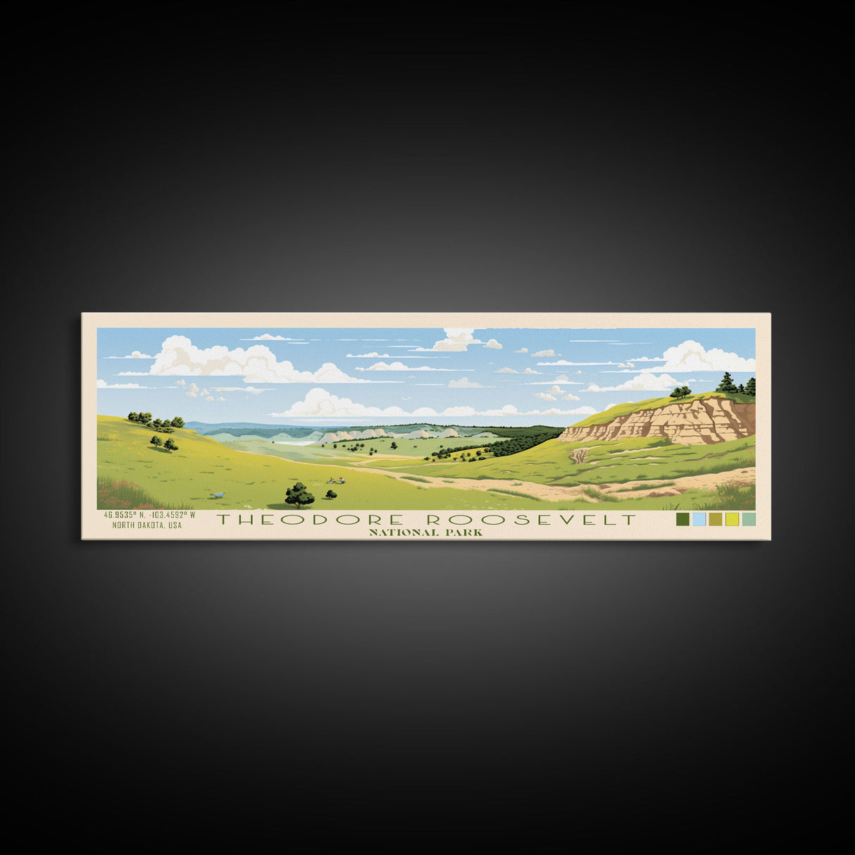 Theodore Roosevelt National Park Panoramic North Dakota Travel Art, National Park Print, Minimalist Travel Art, Midcentury Modern Style