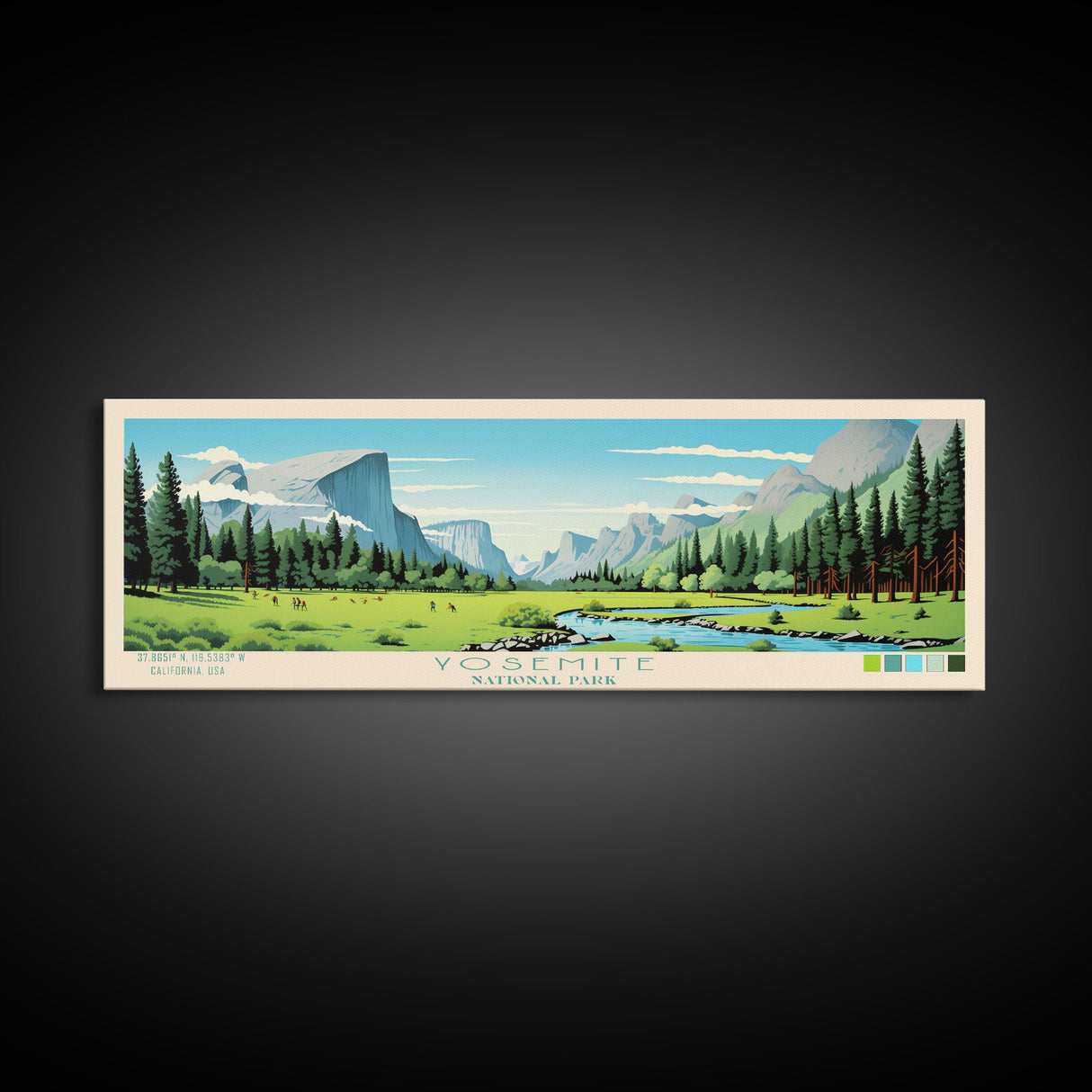 Yosemite National Park Panoramic California Travel Art, National Park Print, Minimalist Travel Art, Midcentury Modern Style Landscape