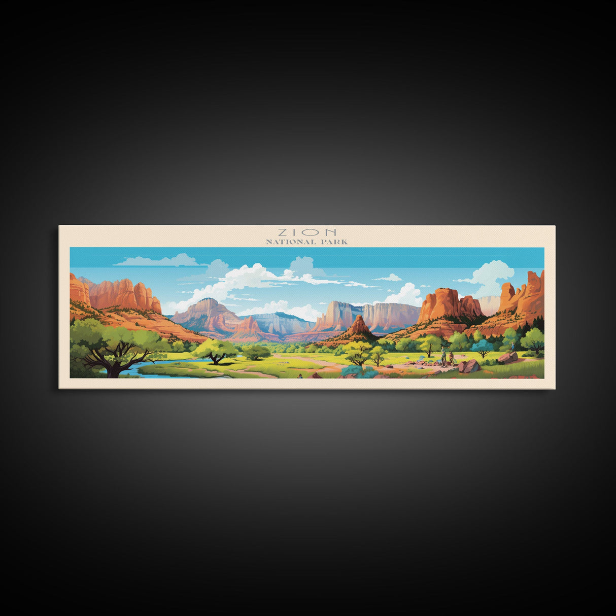 Zion National Park Panoramic Utah Travel Art, National Park Print, Minimalist Travel Art, Midcentury Modern Style Landscape