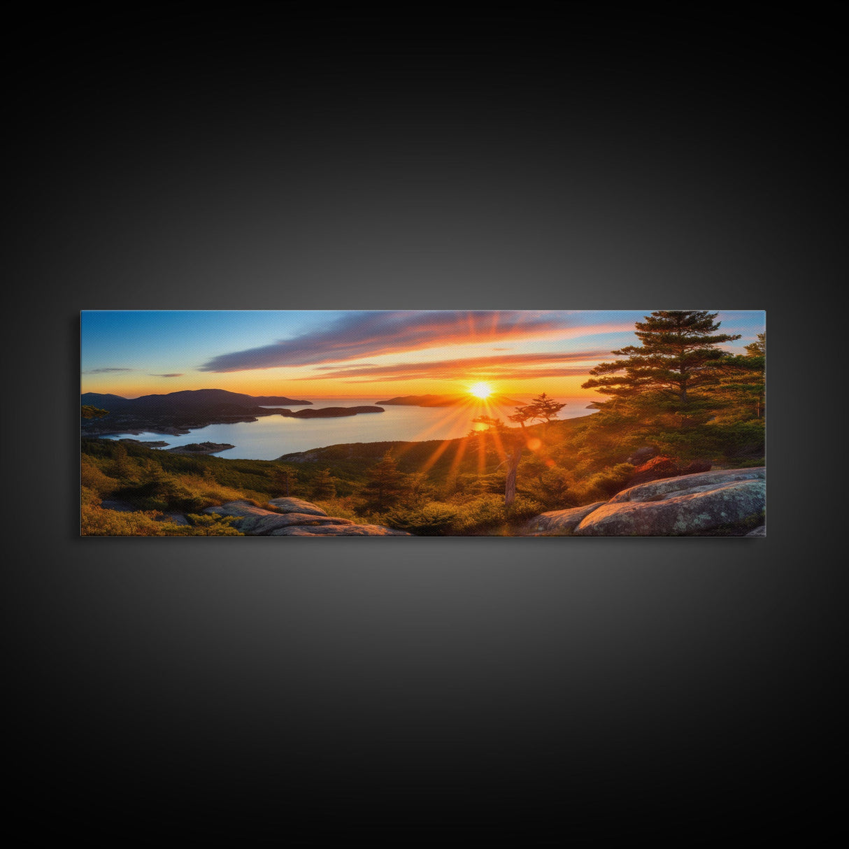 Photographic Panoramic of Acadia National Park, Sunset Photography, National Park Art, Framed Canvas Print, Landscape Photography