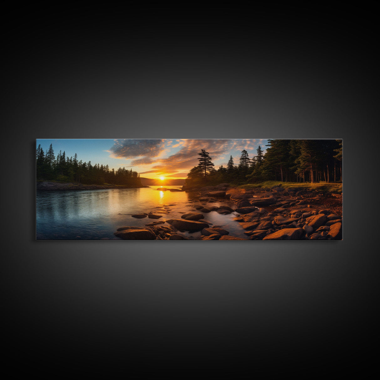 Photographic Panoramic of Acadia National Park, Sunset Photography, National Park Art, Framed Canvas Print, Landscape Photography