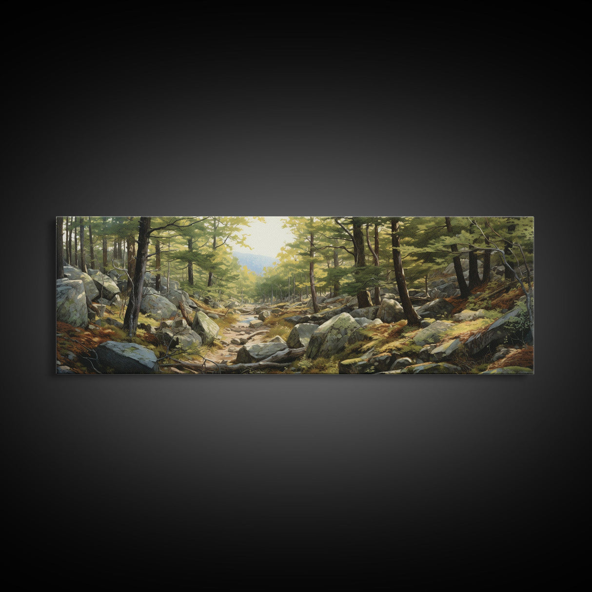 Watercolor Panoramic of Acadia National Park, Sunset Watercolor Painting, National Park Art, Framed Canvas Print, Landscape Painting